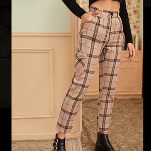 Straight Cargo Plaid Pants